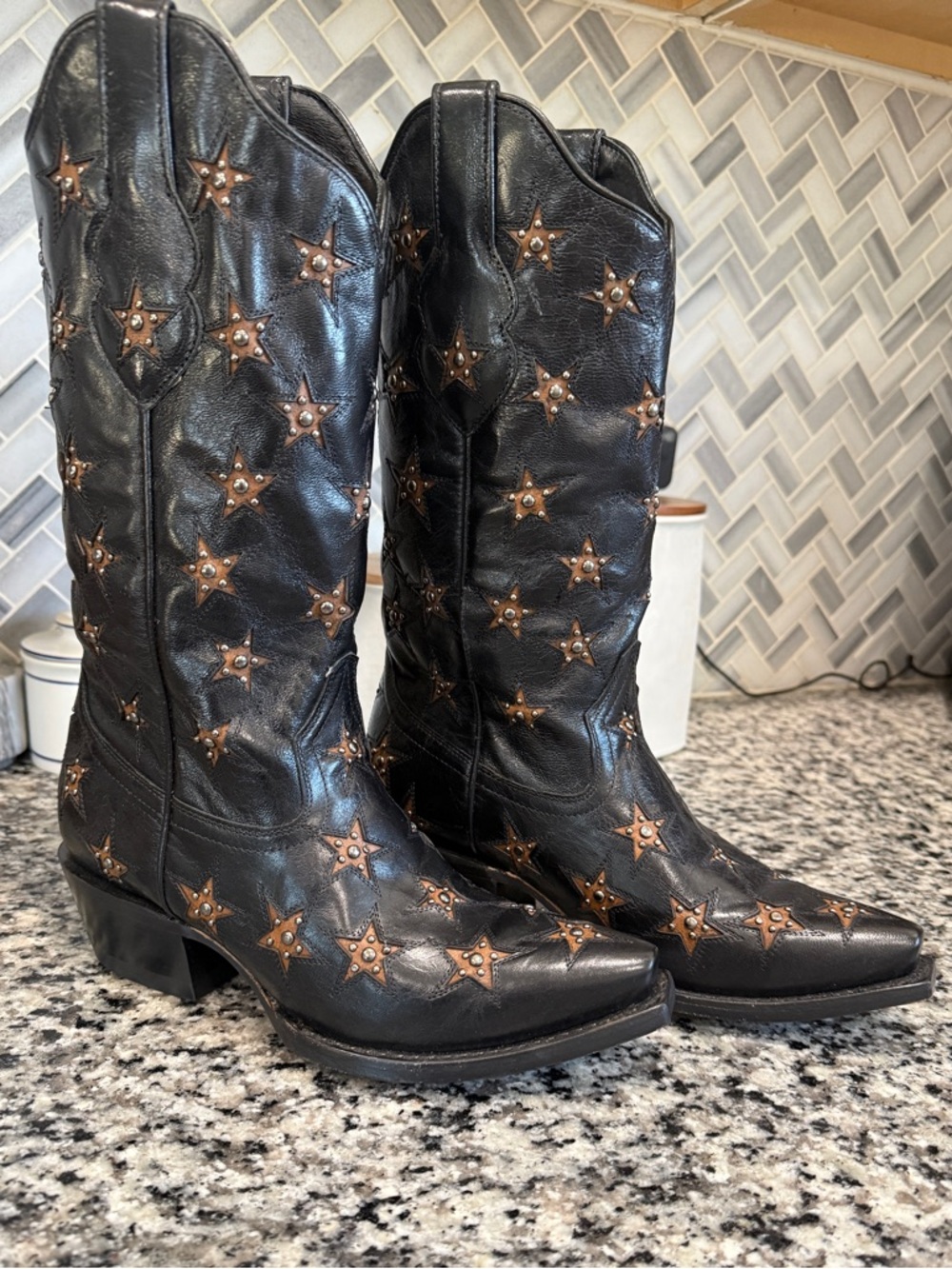 Black Star Marfa Star inlay Studded Leather Boots